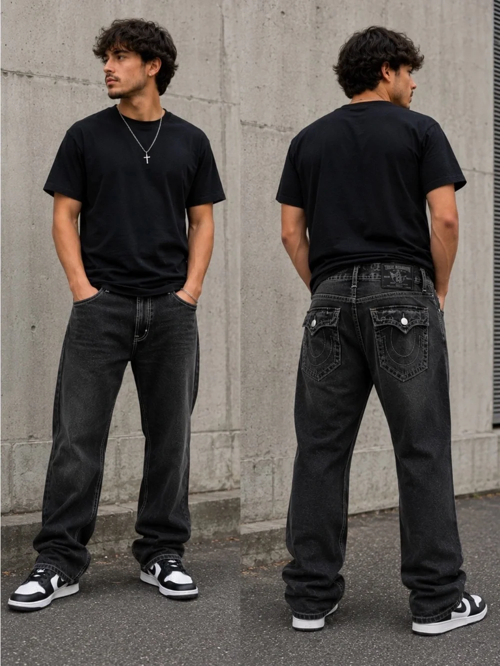 True Religion Ricky Made in USA Relaxed Straight Jeans Black Wash Denim Sz 40🧡